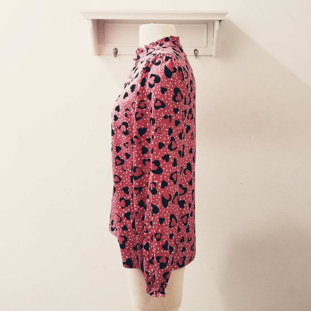 KARL LAGERFELD PARIS Mauve Heart Print Long Sleeve Oversized Blouse XS-M - Picture 6 of 11